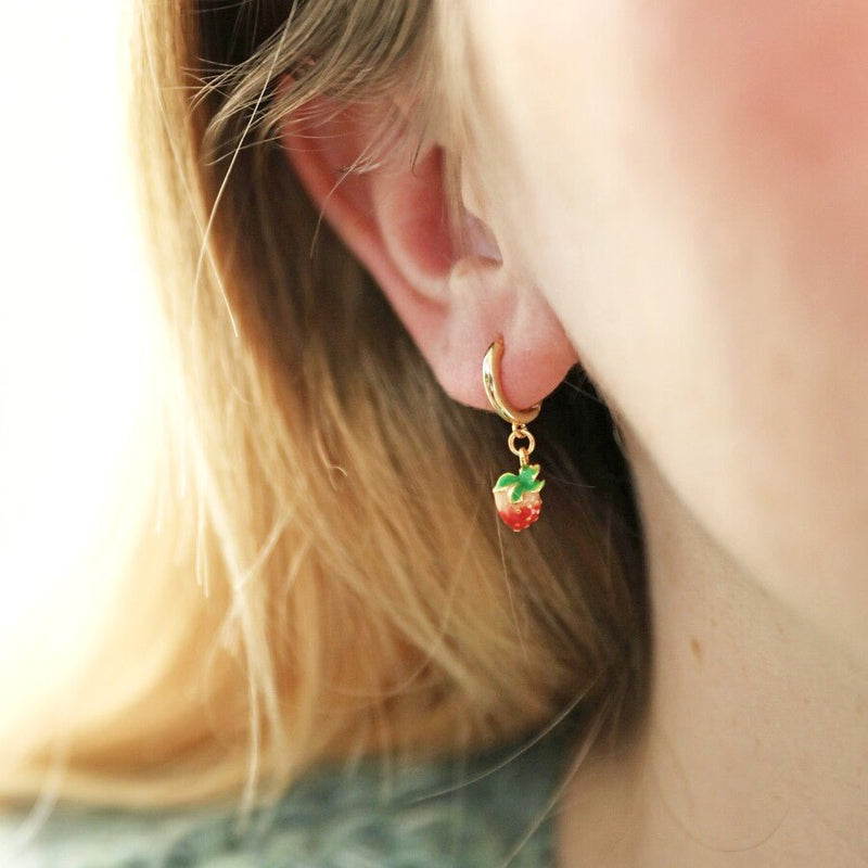 Lisa Angel Enamel Strawberry Huggie Hoop Earrings – Gold - Something Different Gift Shop