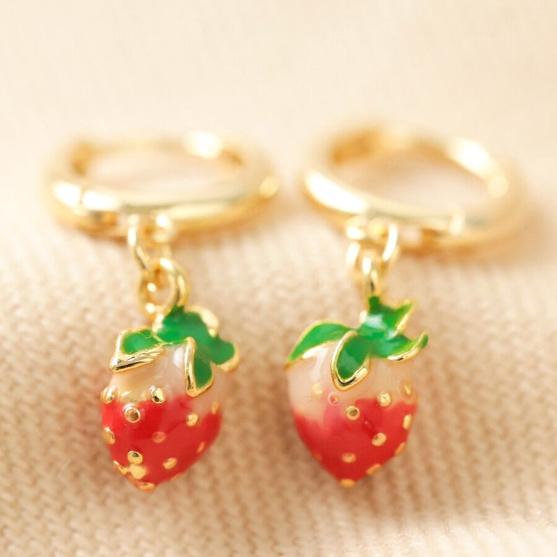 Lisa Angel Enamel Strawberry Huggie Hoop Earrings – Gold - Something Different Gift Shop