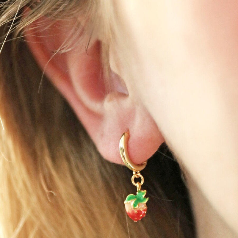 Lisa Angel Enamel Strawberry Huggie Hoop Earrings – Gold - Something Different Gift Shop