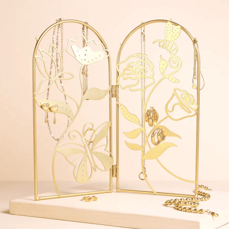 Lisa Angel floral metal folding jewellery stand with necklace hooks and earring holes