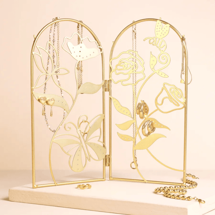 Lisa Angel floral metal folding jewellery stand with necklace hooks and earring holes