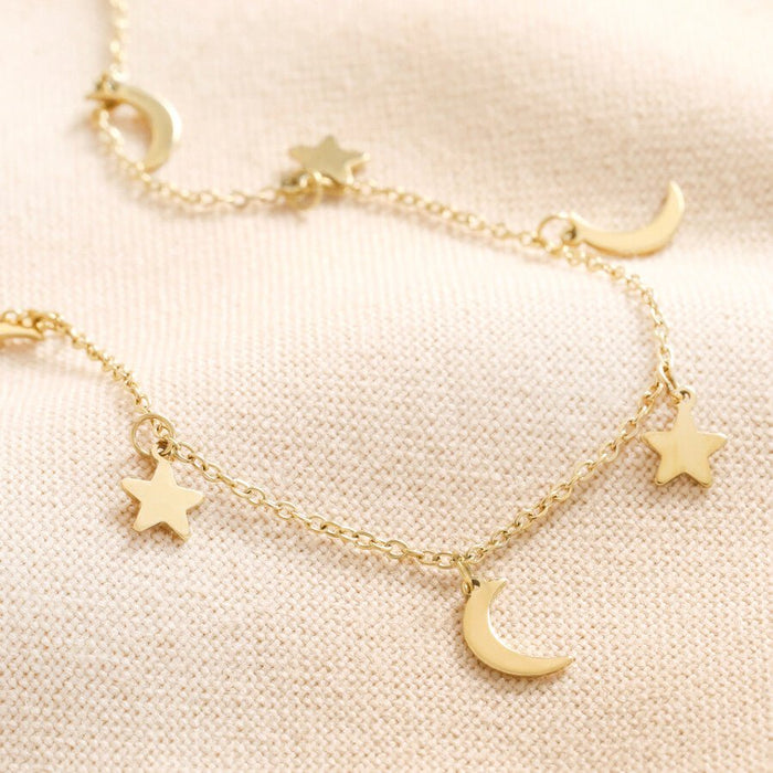 Lisa Angel Gold Star and Moon Charm Necklace – Recycled Stainless Steel - Something Different Gift Shop