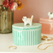 Lisa Angel green ceramic cat jewellery pot with removable lid and gold jewellery