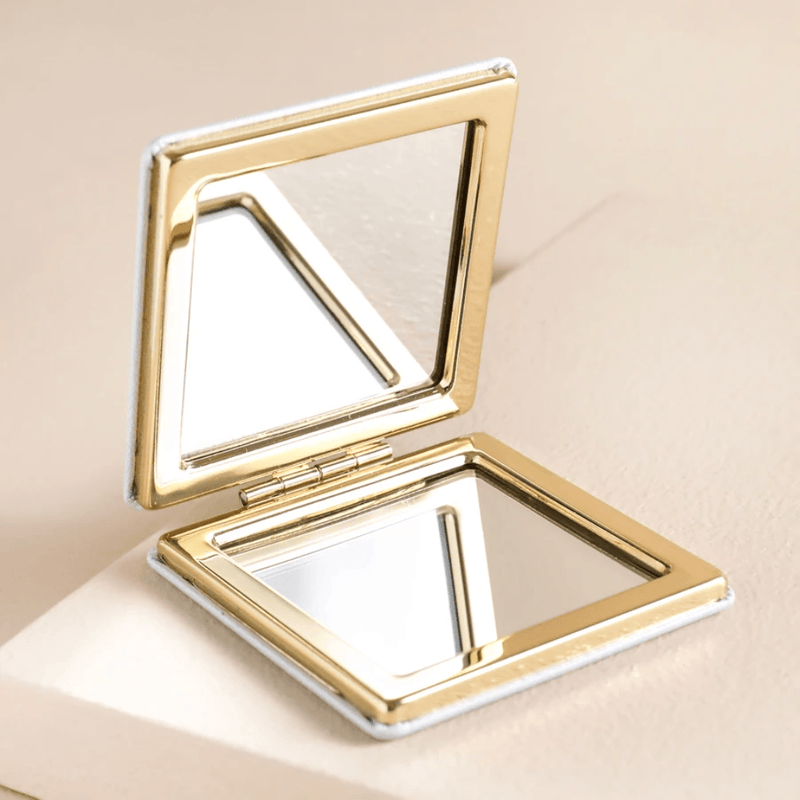 Open Lisa Angel Just Bee You Daisy Compact Mirror with gold frame and two mirrors