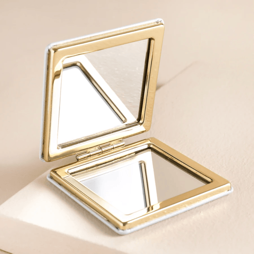 Open Lisa Angel Just Bee You Daisy Compact Mirror with gold frame and two mirrors