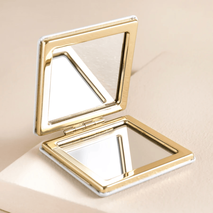 Open Lisa Angel Just Bee You Daisy Compact Mirror with gold frame and two mirrors