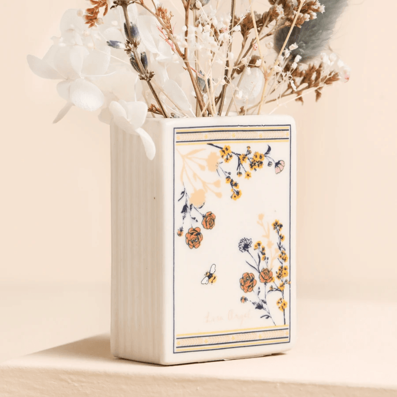 Back view of the Lisa Angel Little Book of Flower Buds ceramic book vase