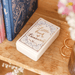 Lisa Angel Ceramic Little Book of Treasures Trinket Pot styled on a wooden shelf