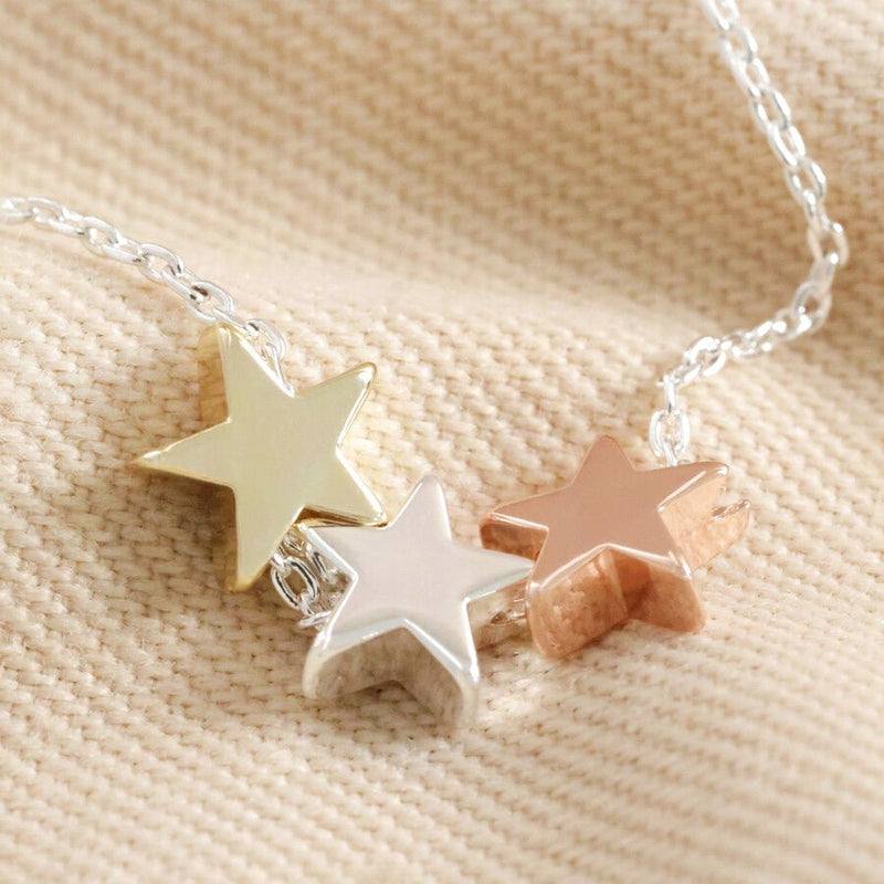 Lisa Angel Mixed Metal Triple Star Bead Necklace - Something Different Gift Shop