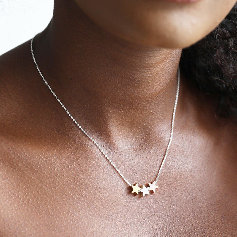 Lisa Angel Mixed Metal Triple Star Bead Necklace - Something Different Gift Shop