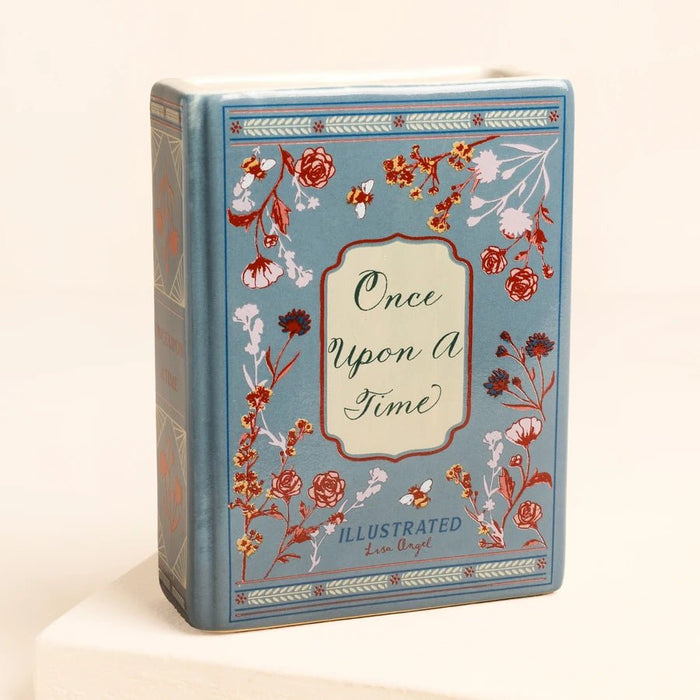 Lisa Angel Once Upon A Time Mini Ceramic Book Vase front view with floral design