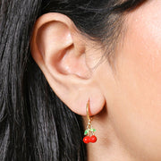 Lisa Angel Red Cherry Huggie Hoop Earrings – Gold - Something Different Gift Shop