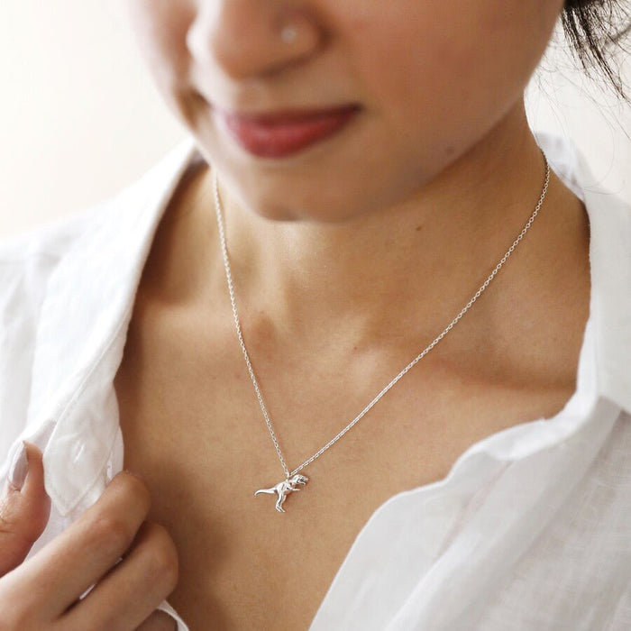 Lisa Angel Silver T - Rex Charm Necklace - Something Different Gift Shop