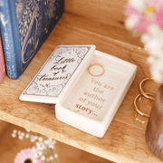 Open Little Book of Treasures trinket pot showing hidden quote and ring storage