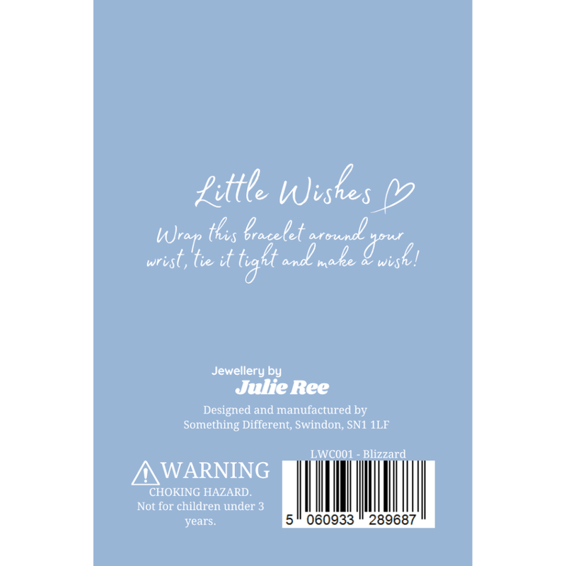 Back of Little Wishes Blizzard Christmas bracelet gift card LWC001