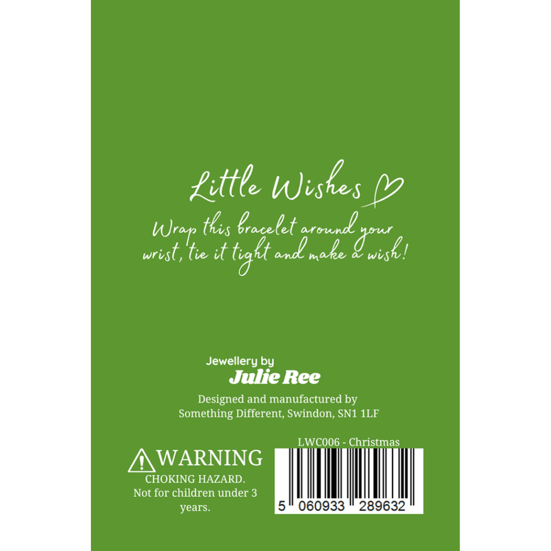 Back of Little Wishes Christmas bracelet gift card LWC006