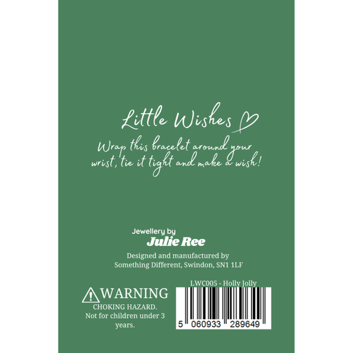 Back of Little Wishes Holly Jolly Christmas bracelet gift card