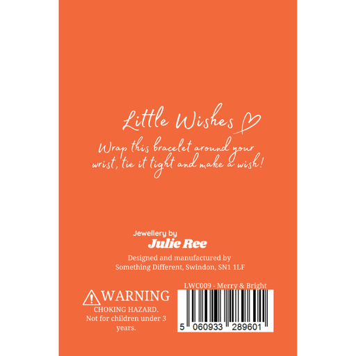 Back of Little Wishes Merry and Bright Christmas bracelet gift card
