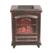 Copper log-burner style electric wax melt burner, front view unlit, 16cm