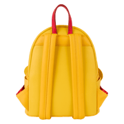 Back of the Loungefly Adventure Time Jake backpack with yellow faux leather and red top handle