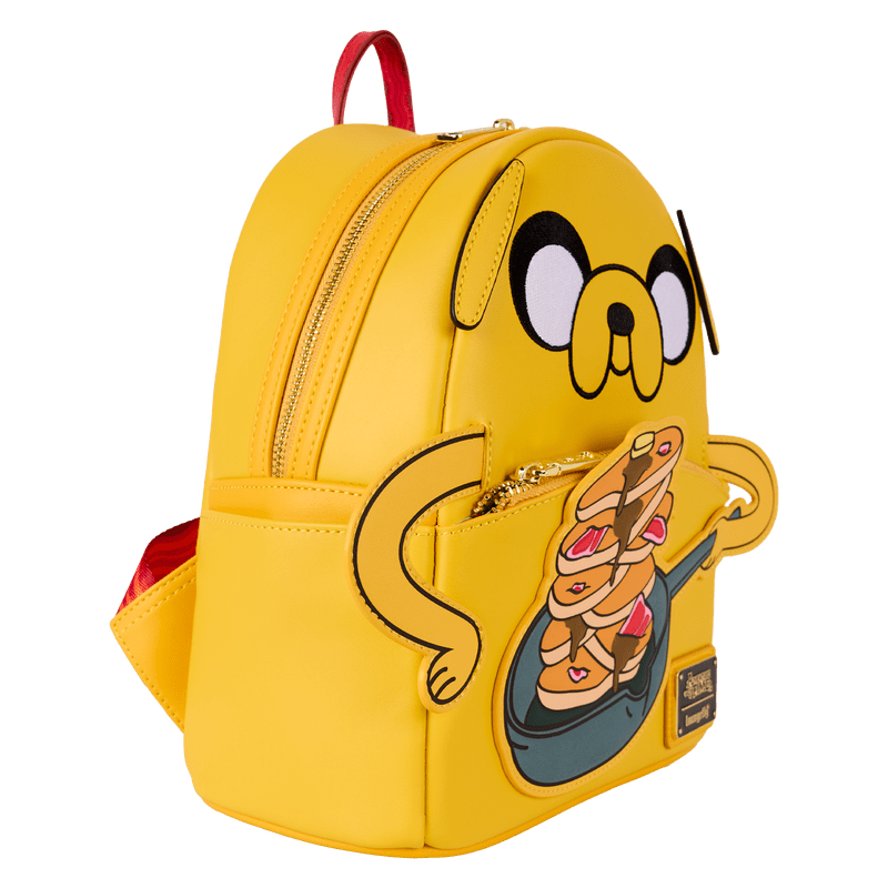 Side view of the Loungefly Jake backpack showing Jake’s arms and skillet detail