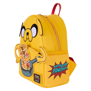 Right side of the Loungefly Jake Pancakes backpack featuring comic-style text “Makin’ Bacon Pancakes”