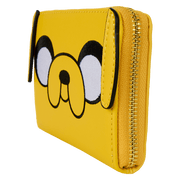 Angled view of Loungefly Adventure Time Jake wallet with 3D ear flaps and gold zip – Loungefly wallet
