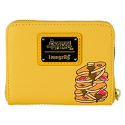 Back of Loungefly Adventure Time Jake wallet with Adventure Time plaque and pancake stack graphic – Loungefly bags detail
