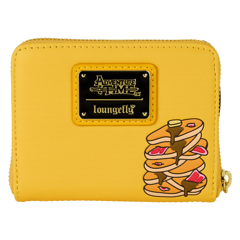 Back of Loungefly Adventure Time Jake wallet with Adventure Time plaque and pancake stack graphic – Loungefly bags detail
