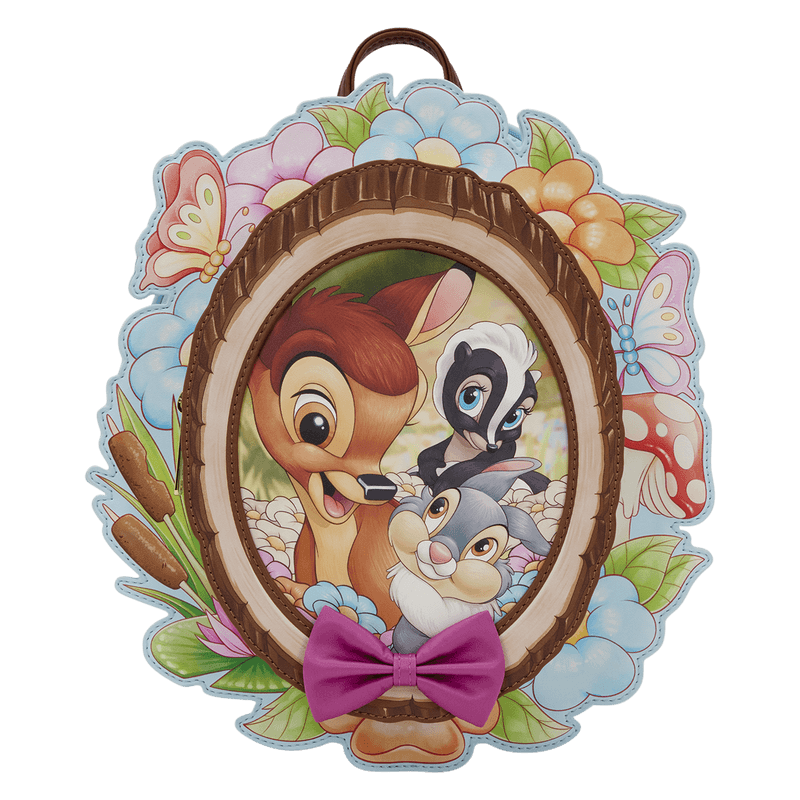 Loungefly Disney Bambi cameo mini backpack front view with Thumper and Flower