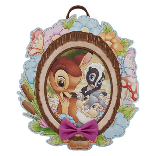 Loungefly Disney Bambi cameo mini backpack front view with Thumper and Flower