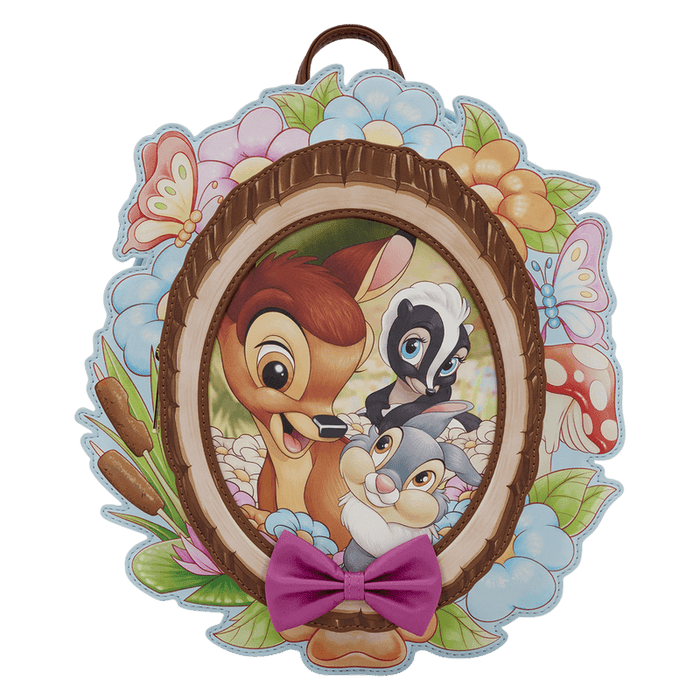 Loungefly Disney Bambi cameo mini backpack front view with Thumper and Flower