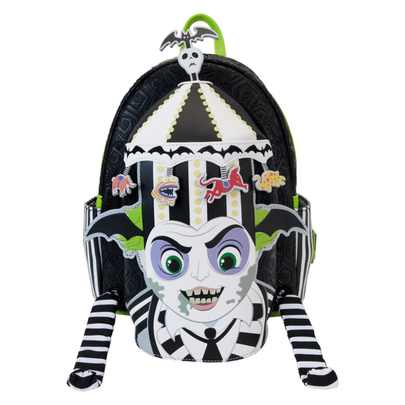 Beetlejuice Carousel Hat Loungefly backpack with figural applique and carousel creatures