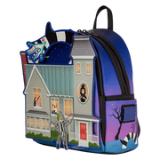 Loungefly Beetlejuice house mini backpack with Sandworm applique, 3/4 angle