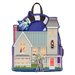 Front view of Loungefly Beetlejuice house mini backpack with Beetlejuice, Lydia and Sandworm details