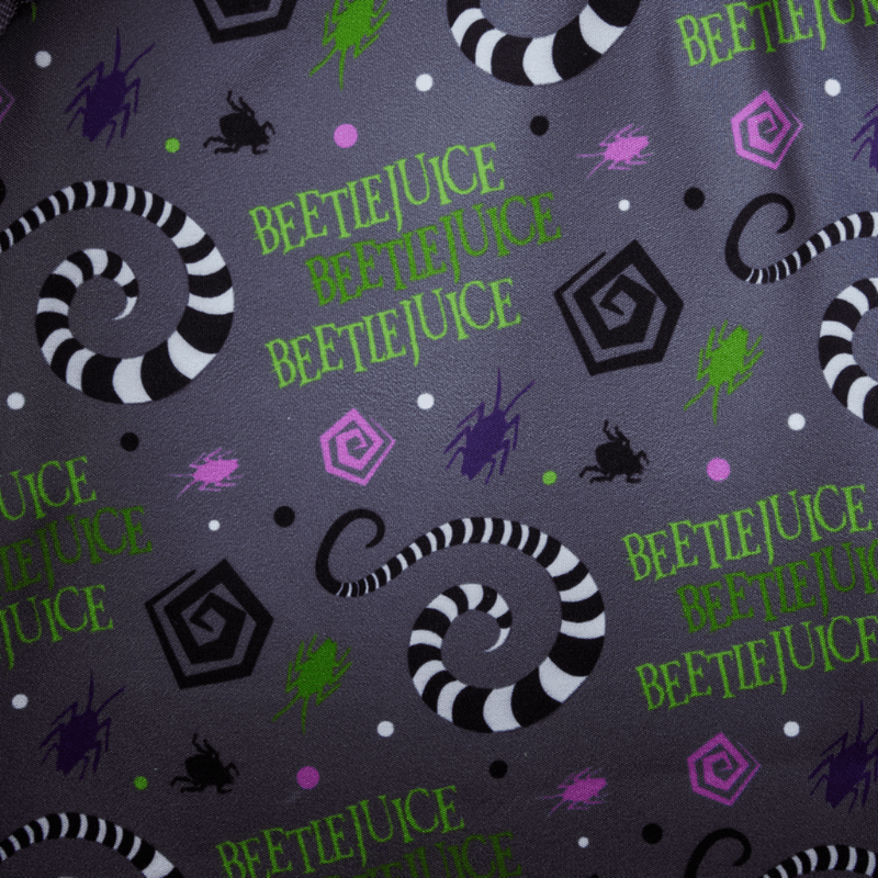 Beetlejuice patterned interior lining inside Loungefly mini backpack