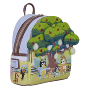 Bluey's Backyard Loungefly Mini Backpack showing layered appliqué foliage, front artwork and Bluey Loungefly logo badge