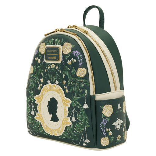 Loungefly Bridgerton floral mini backpack angled view