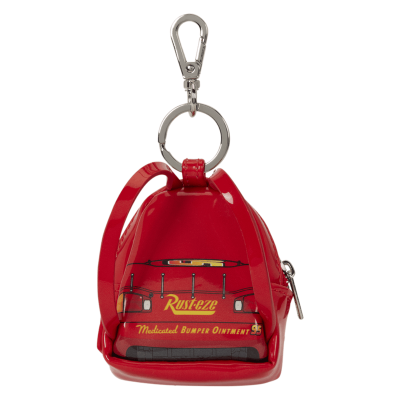 Rear of Mack Cars mini backpack charm with Rust-eze artwork