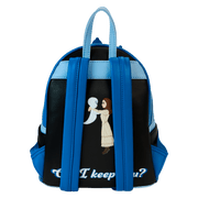 Back of Loungefly Casper mini backpack with “Can I keep you?” scene and adjustable blue straps – Loungefly backpack
