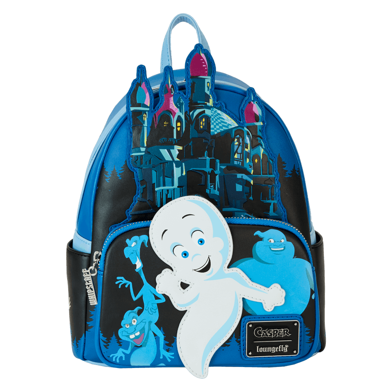 Front view of Loungefly Casper the Friendly Ghost mini backpack with haunted mansion applique – Loungefly backpack
