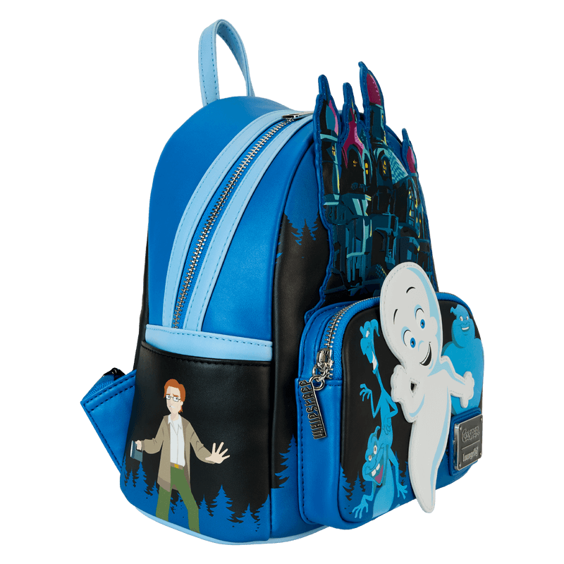 Right side view of Loungefly Casper mini backpack with character art and side pocket – collectible Loungefly backpack
