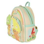 Right side of Loungefly Trolls backpack with fuzzy-haired red Troll character and nature details