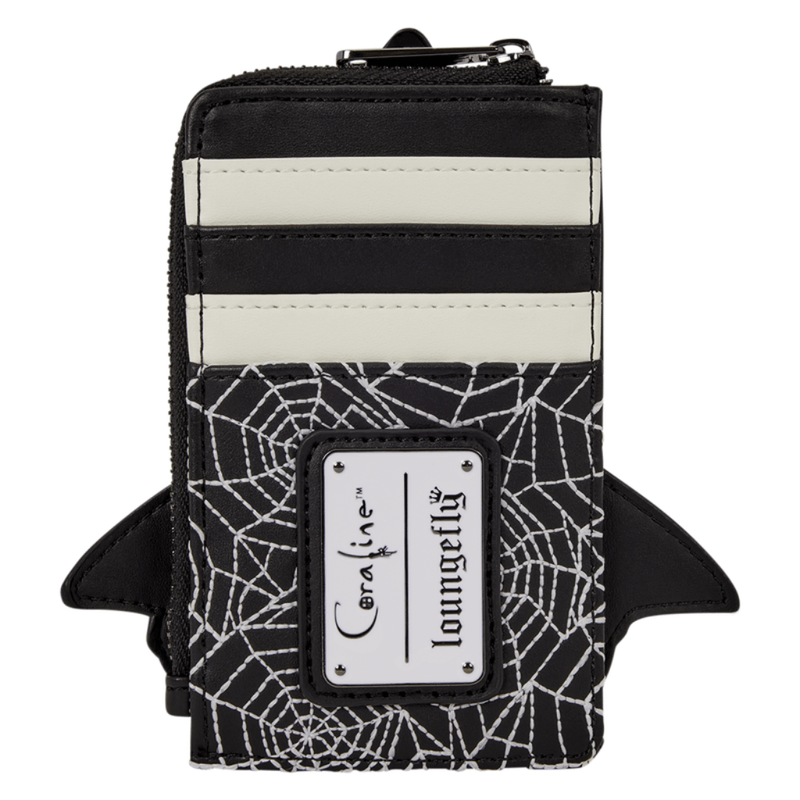 Back of Loungefly Coraline Other Mother card holder with four card slots and spider web design