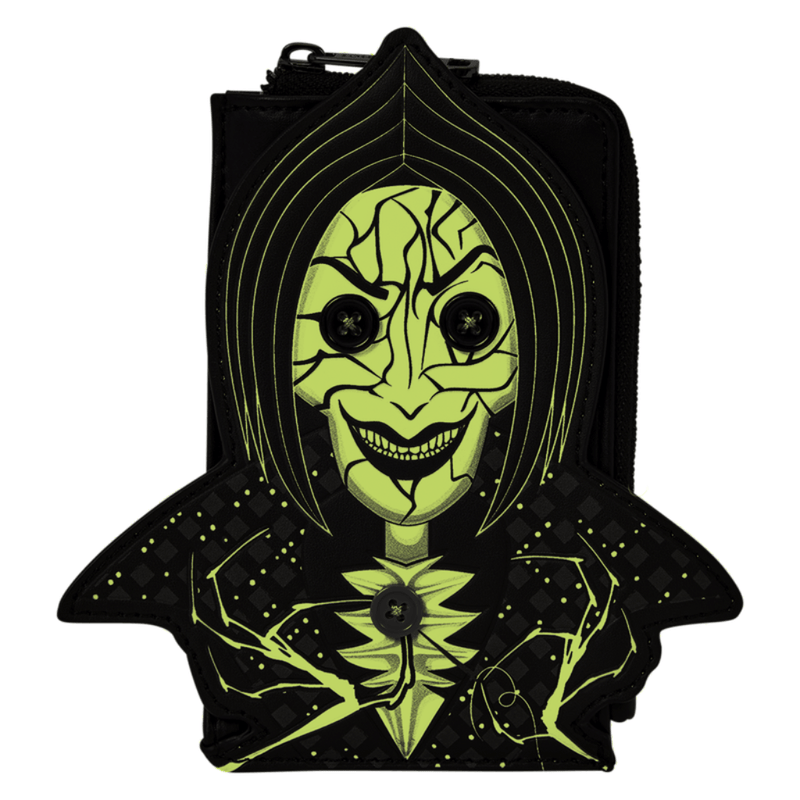 Coraline Other Mother Loungefly card holder glowing green in the dark