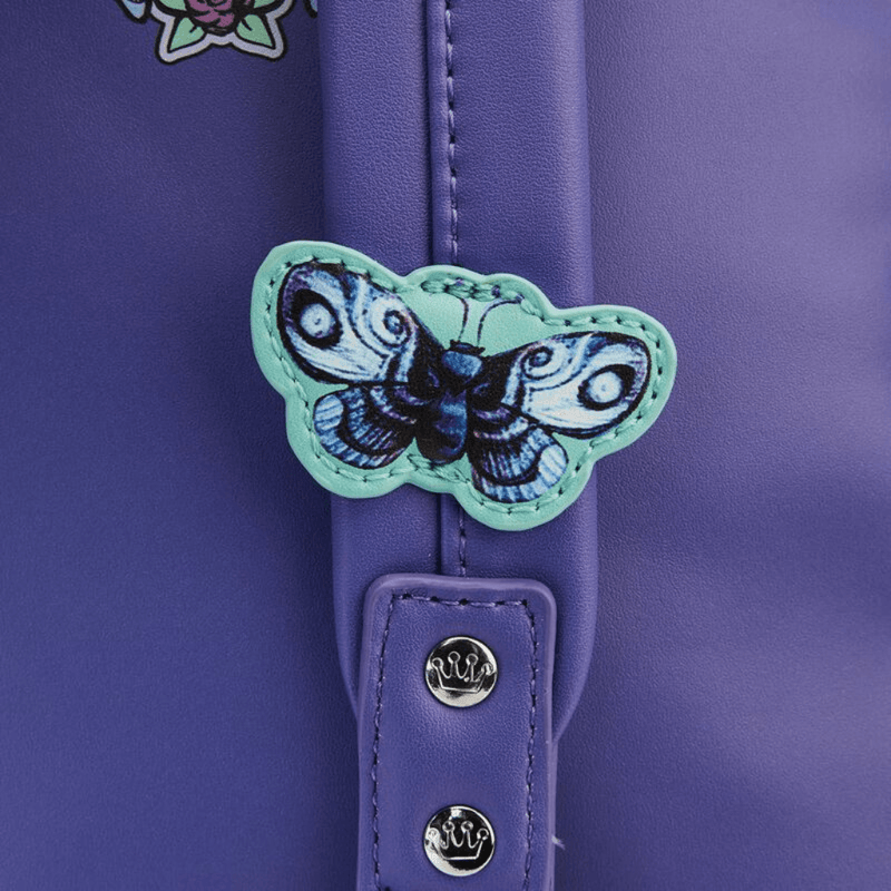 Butterfly applique detail on Corpse Bride Loungefly backpack shoulder strap
