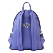 Back of Loungefly Corpse Bride mini backpack with adjustable purple shoulder straps
