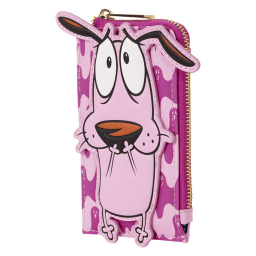 Angled view of pink Courage the Cowardly Dog card holder