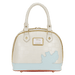 Back view of the Loungefly Disney Alice in Wonderland White Rabbit Handbag with checkerboard texture, pastel blue base and character silhouette detail