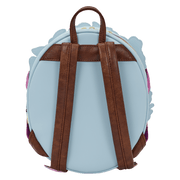 Loungefly Disney Bambi mini backpack back view with brown straps and blue design